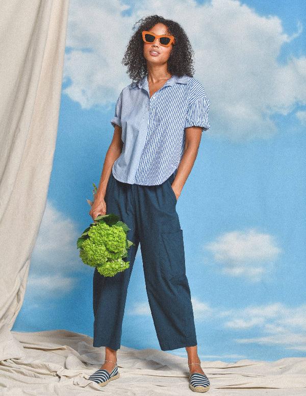 Sundry Sundry Mixed Media Shirt In Deep Navy