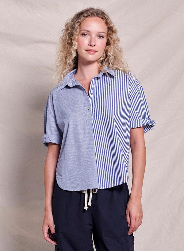 Sundry Sundry Mixed Media Shirt In Deep Navy