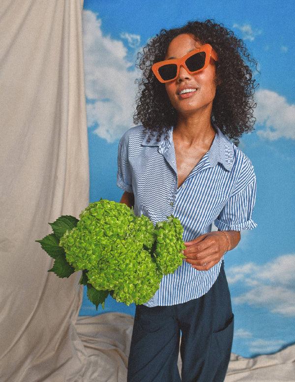 sundry Sundry Mixed Media Shirt in Deep Navy