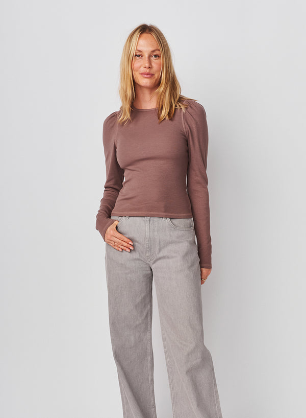 Sundry Sundry Puff Sleeve Top In Mushroom