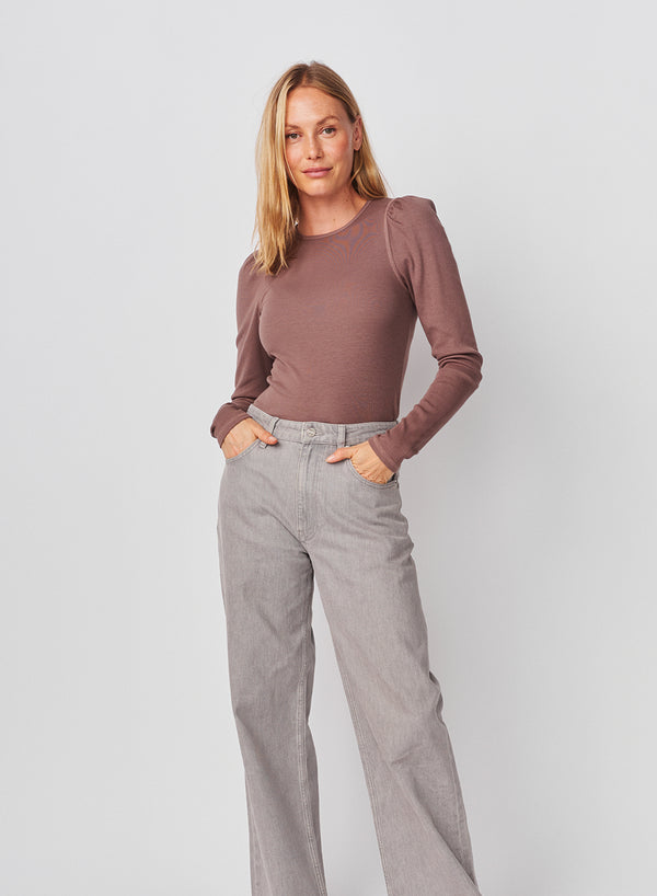 Sundry Sundry Puff Sleeve Top In Mushroom