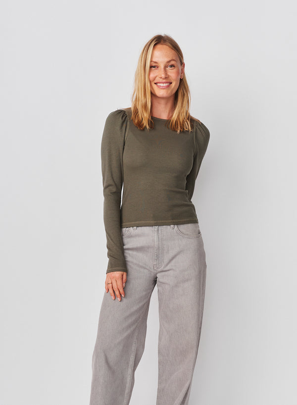 Sundry Sundry Puff Sleeve Top In Signature Green