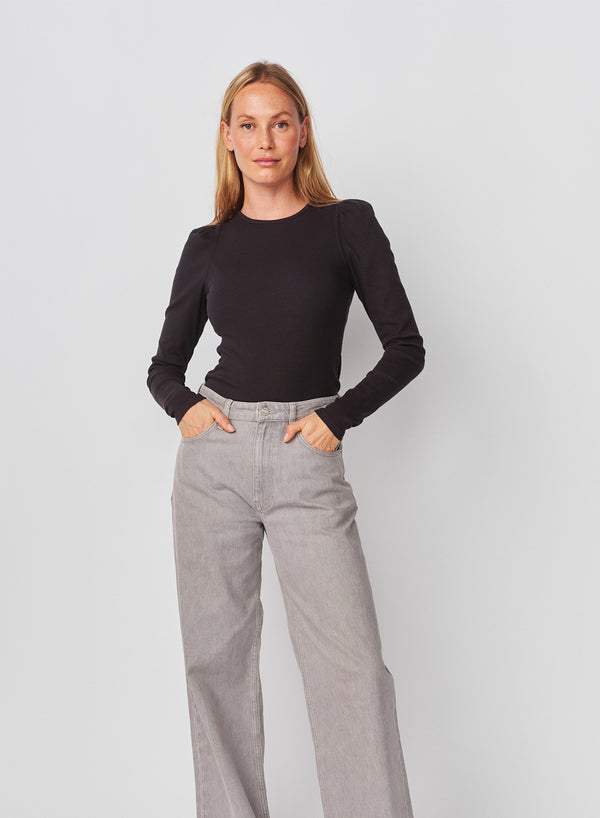 Sundry Sundry Puff Sleeve Top In Washed Black