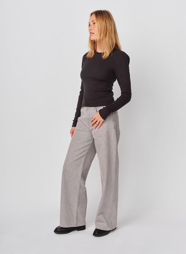 Sundry Sundry Puff Sleeve Top In Washed Black