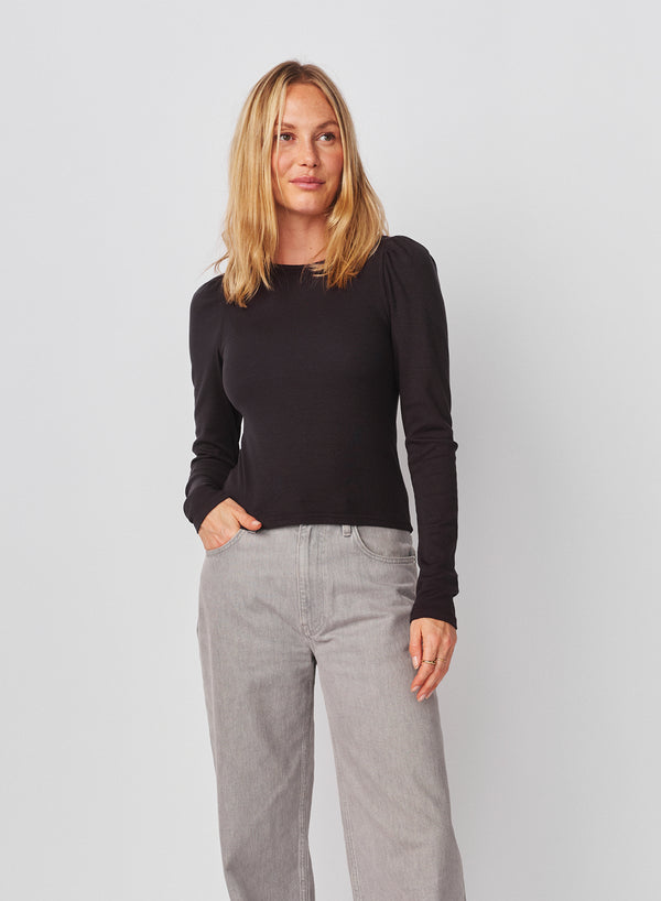sundry Sundry Puff Sleeve Top in Washed Black