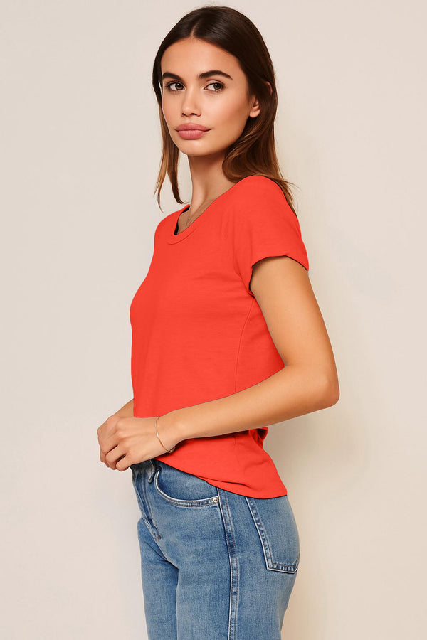Sundry Sundry Rolled Sleeve Tee In Bright Coral