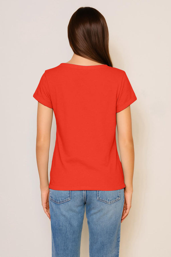 Sundry Sundry Rolled Sleeve Tee In Bright Coral