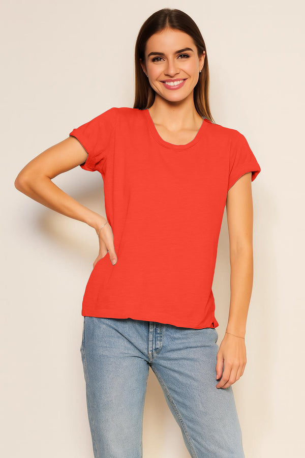 sundry Sundry Rolled Sleeve Tee in Bright Coral