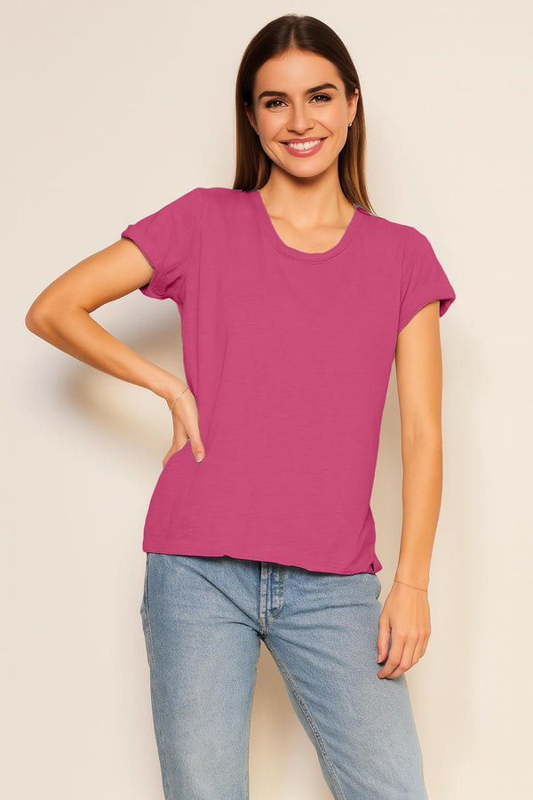 sundry Sundry Rolled Sleeve Tee in Cranberry