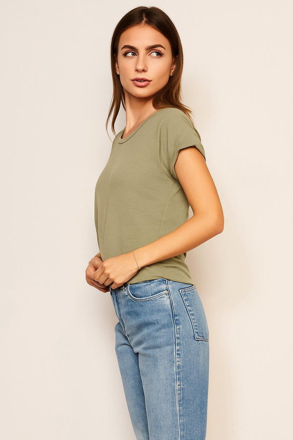 Sundry Sundry Rolled Sleeve Tee In Olive Oil
