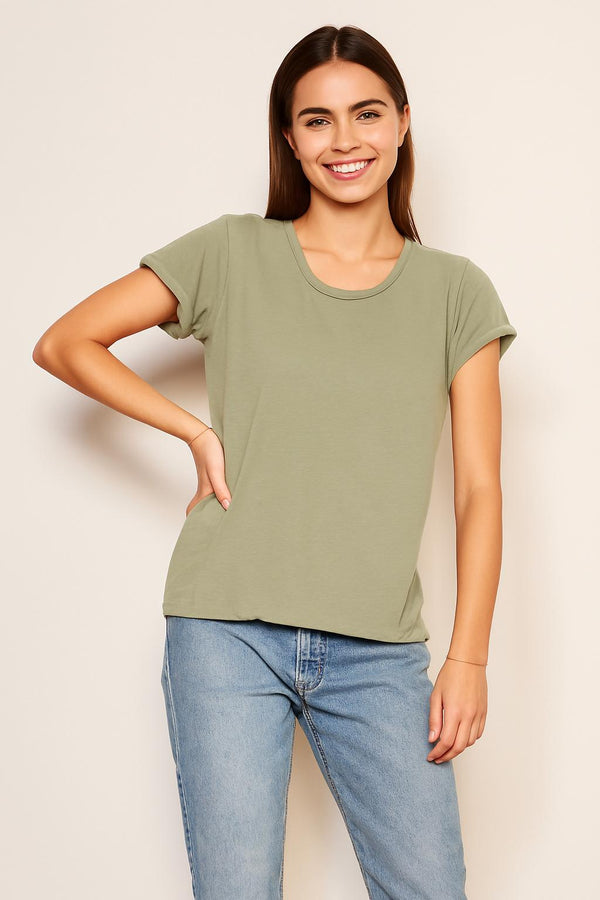 sundry Sundry Rolled Sleeve Tee in Olive Oil