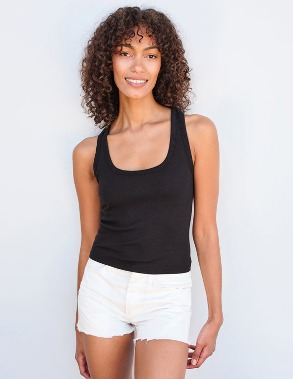 Sundry Sundry Scoop Neck Crop Tank In Black