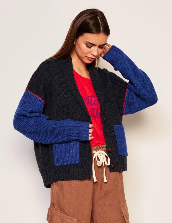 Sundry Sundry Shawl Collar Cardi In Deep Navy