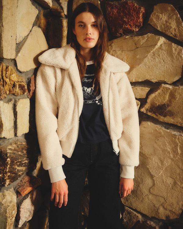 sundry Sundry Sherpa Outerwear Bomber in Oyster