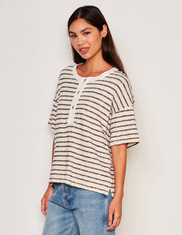 Sundry Sundry Short Sleeve Henley In Deep Navy