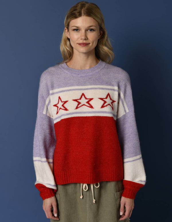 sundry Sundry Star Intarsia Sweater in Flare Red