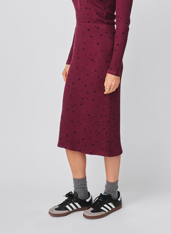 Sundry Sundry Stars Pencil Skirt In Mulled Wine