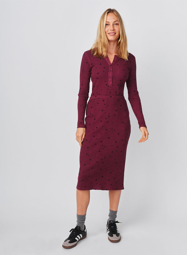 Sundry Sundry Stars Pencil Skirt In Mulled Wine