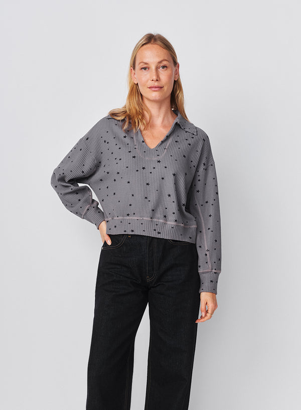 Sundry Sundry Stars Popover Polo In Steel