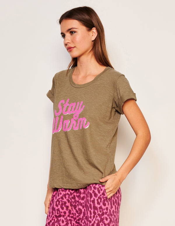 Sundry Sundry Stay Warm Rolled Sleeve Tee In Fern