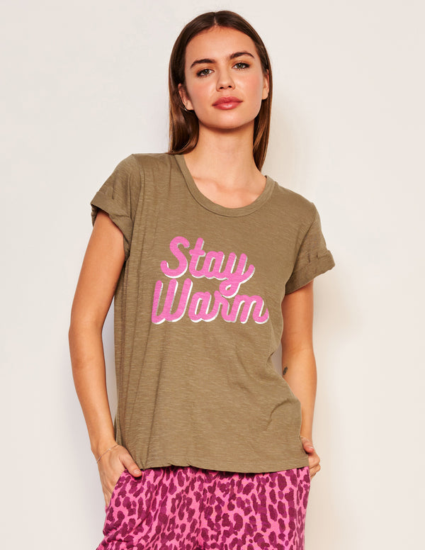 sundry Sundry Stay Warm Rolled Sleeve Tee in Fern