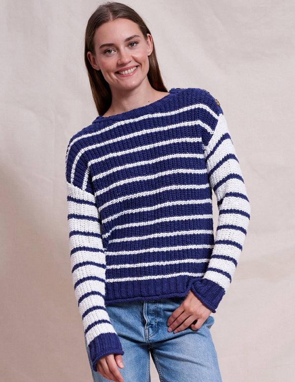 sundry Sundry Striped Pullover in Deep Navy