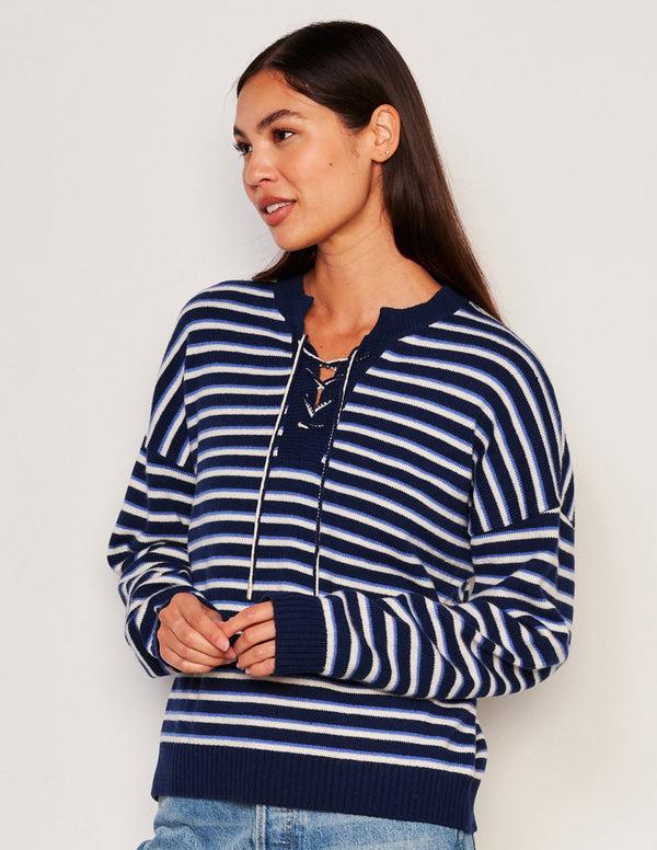 Sundry Sundry Stripes Lace Up Sweater In Oyster