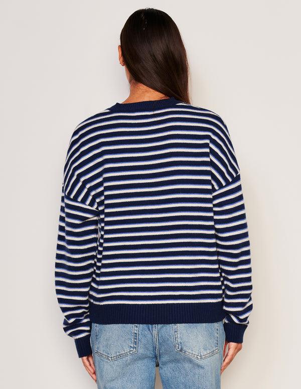Sundry Sundry Stripes Lace Up Sweater In Oyster