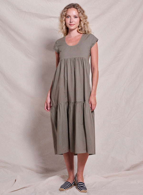 sundry Sundry Tiered Cap Sleeve Dress in Fern