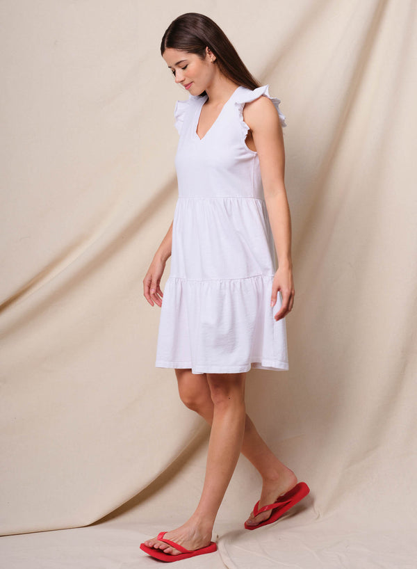 Sundry Sundry Tiered Flutter Dress In Optic White