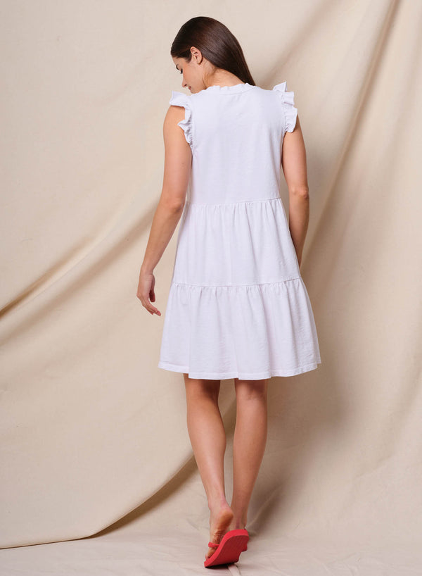 Sundry Sundry Tiered Flutter Dress In Optic White