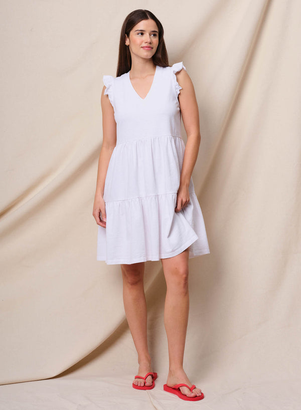 sundry Sundry Tiered Flutter Dress in Optic White