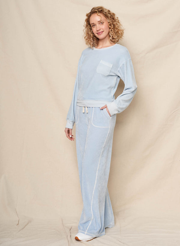 sundry Sundry Velour Sweatshirt in Blue Wash