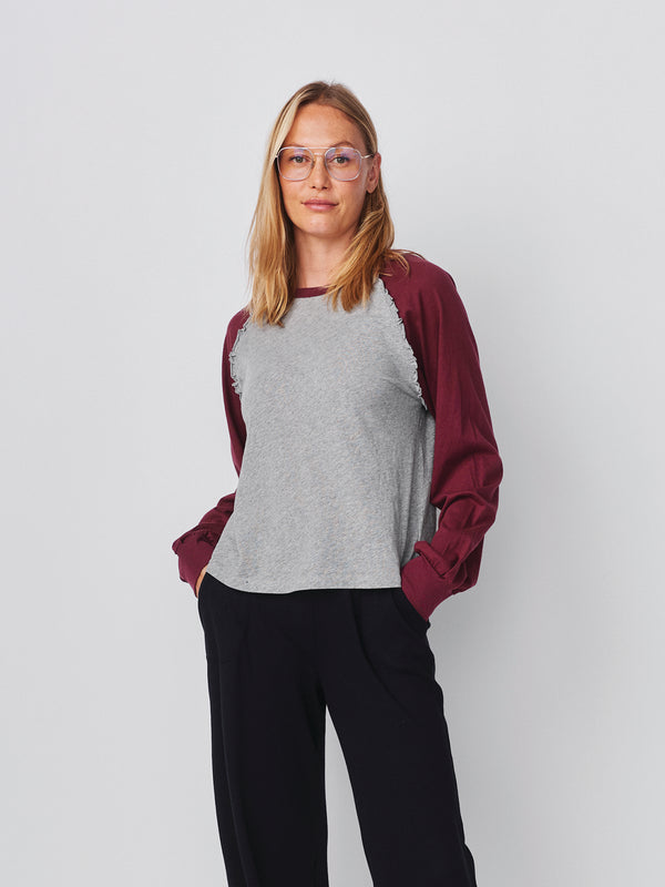 Sundry Sundy Ruffle Baseball Tee In Heather Grey