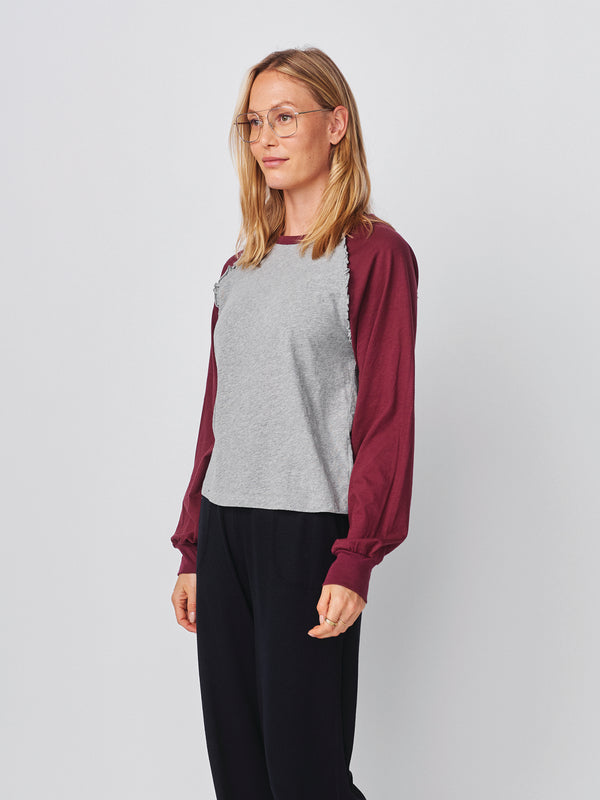 Sundry Sundy Ruffle Baseball Tee In Heather Grey