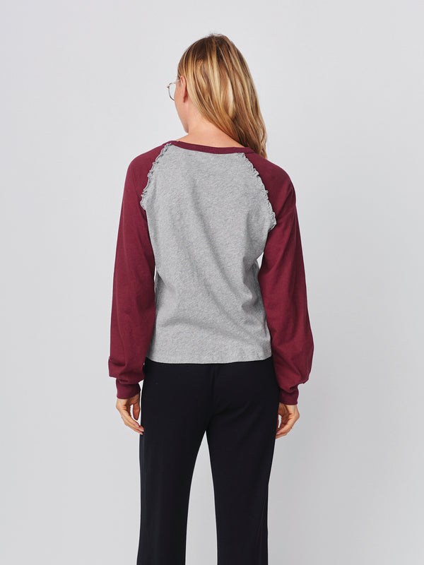 Sundry Sundy Ruffle Baseball Tee In Heather Grey