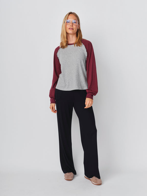 sundry Sundy Ruffle Baseball Tee in Heather Grey