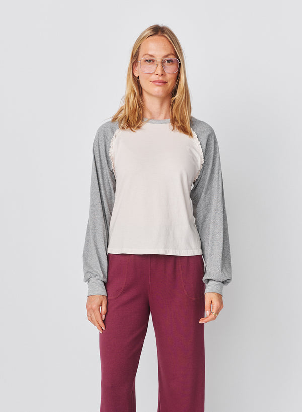 Sundry Sundy Ruffle Baseball Tee In Oyster