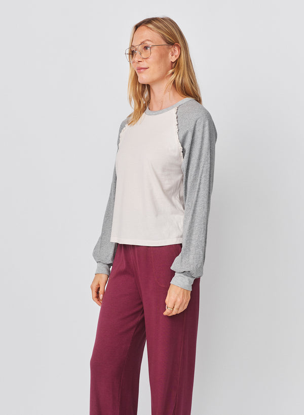 Sundry Sundy Ruffle Baseball Tee In Oyster