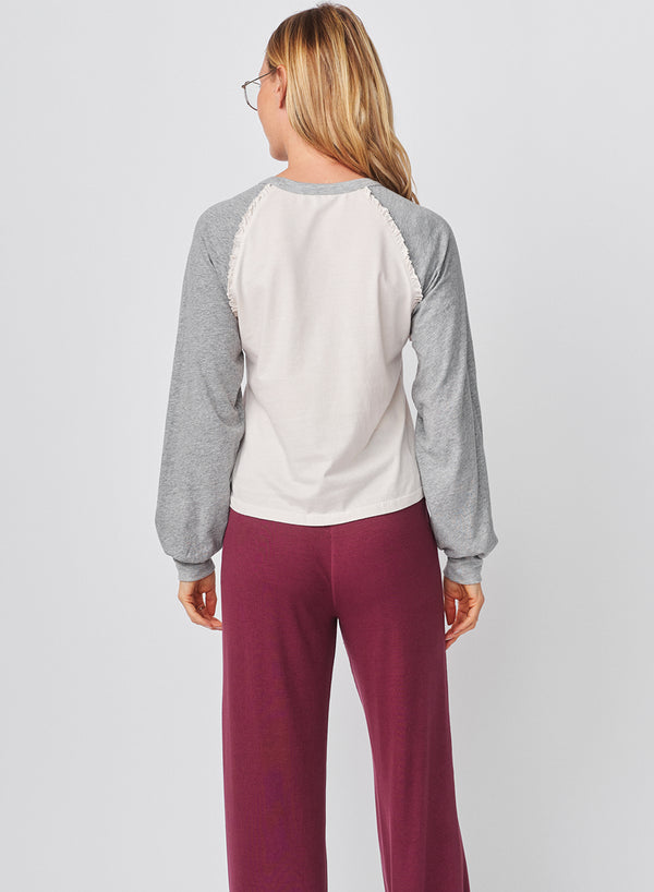 Sundry Sundy Ruffle Baseball Tee In Oyster