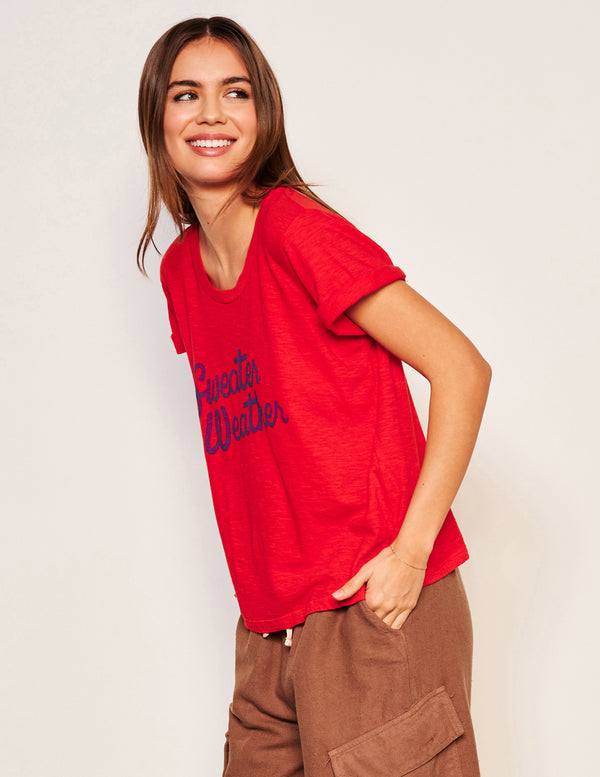 Sundry Sundry Sweater Weather Rolled Sleeve Tee In Flare Red
