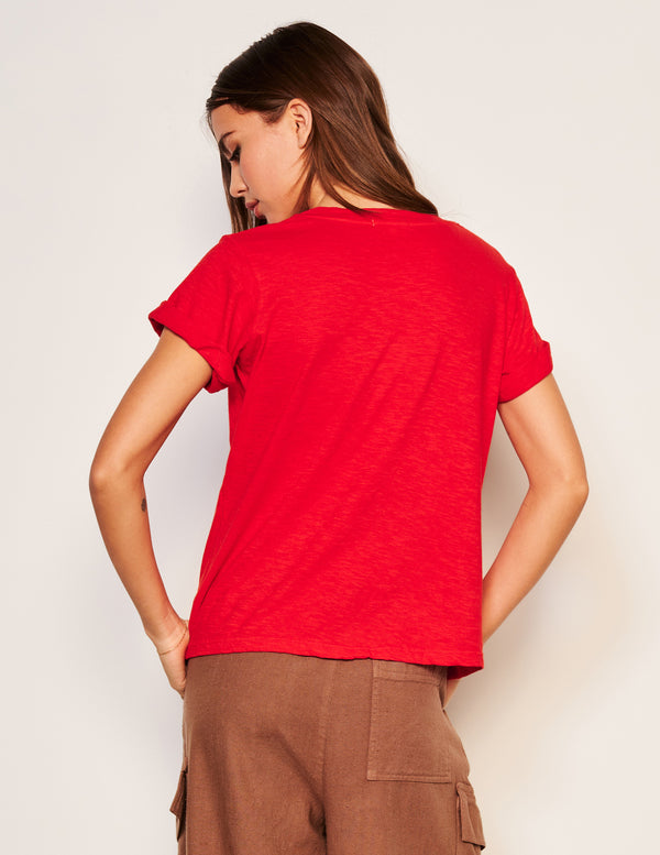 Sundry Sundry Sweater Weather Rolled Sleeve Tee In Flare Red