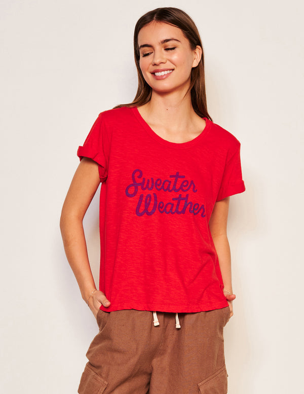 sundry Sundry Sweater Weather Rolled Sleeve Tee in Flare Red