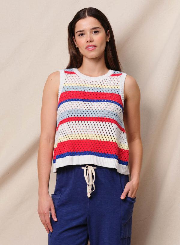 Sundry Sundry Tie Back Stripe Tank Sweater In Bright Coral