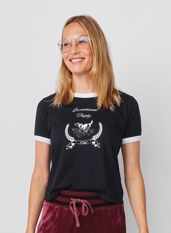 Sundry Sundry Trophy Club Ringer Boxy Crew Tee In Deep Navy