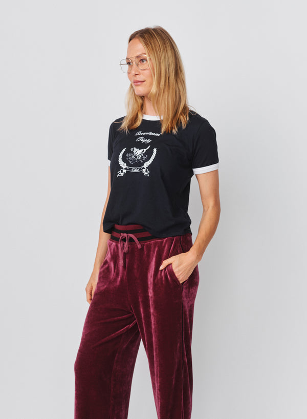 Sundry Sundry Trophy Club Ringer Boxy Crew Tee In Deep Navy