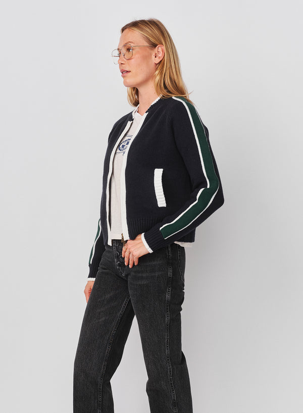Sundry Sundry Varsity Sweater Jacket With 2 Way Zipper In Deep Navy