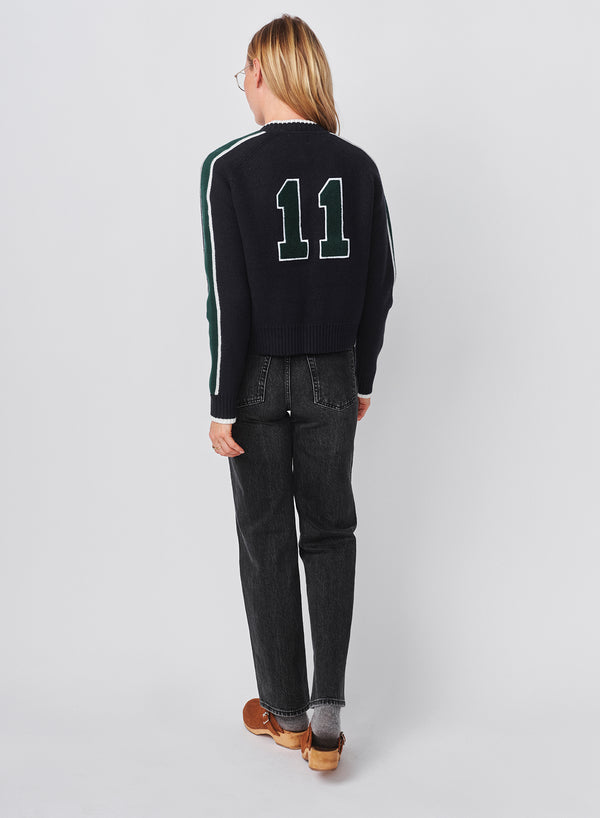 Sundry Sundry Varsity Sweater Jacket With 2 Way Zipper In Deep Navy