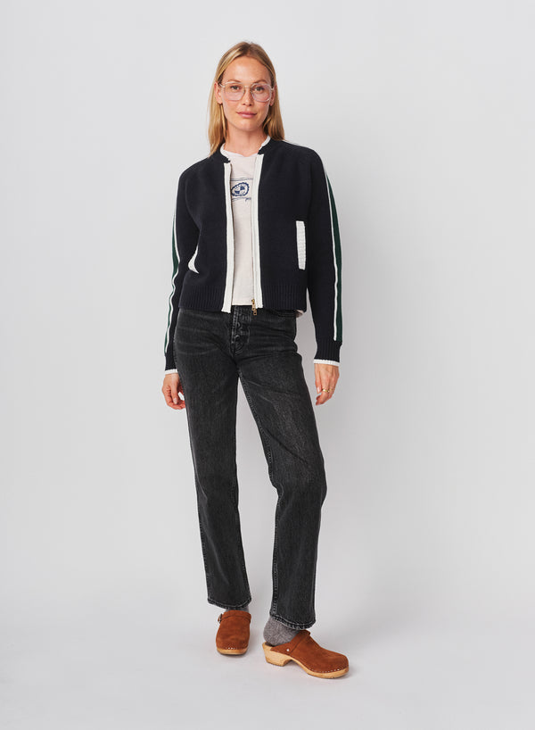 sundry Sundry Varsity Sweater Jacket with 2 Way Zipper in Deep Navy