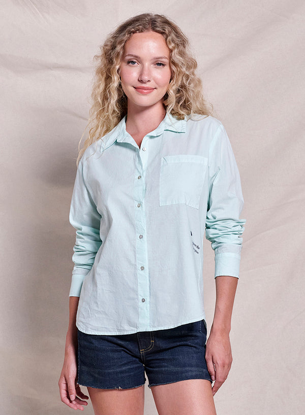 sundry Sundry Wildflowers Long Sleeve Button Down in Sheer Blue
